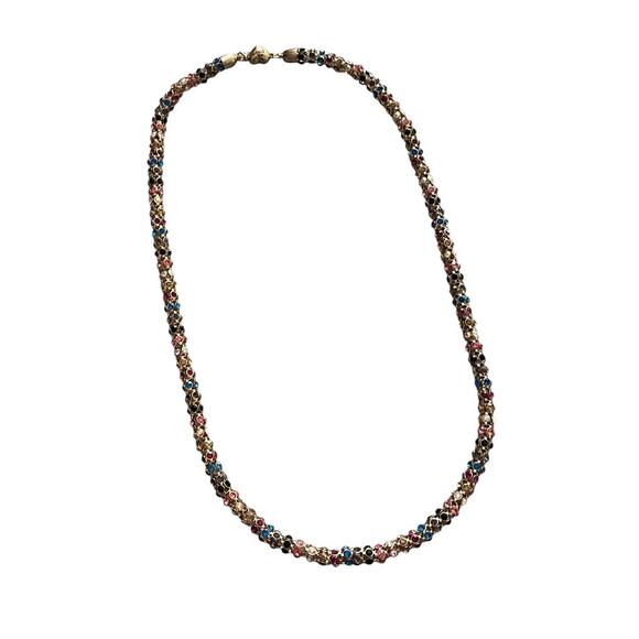Betsey Johnson Funfetti Mesh Tube Multi Colored Rhinestone Rope Necklace - Picture 4 of 4